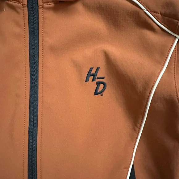 Harley-Davidson Women's Soft Shell Jacket Orange Motorcycle Biker Hooded M - Picture 2 of 11